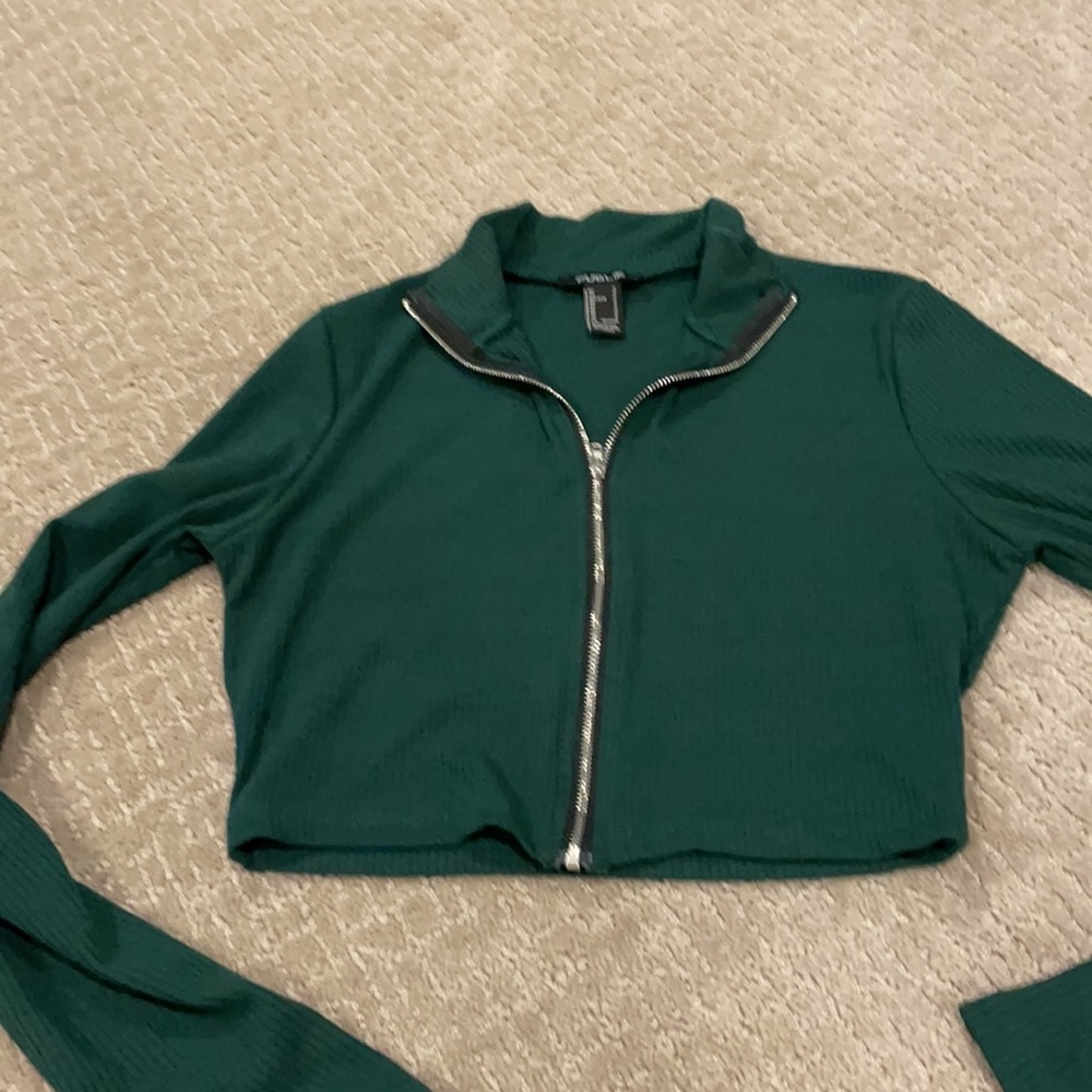 Publik green full zip Long sleeve crop small